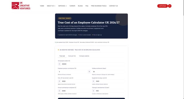 True Cost of an Employee Calculator UK 2026/27 screenshot 2