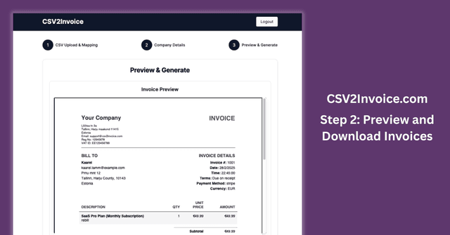 CSV2Invoice screenshot 2