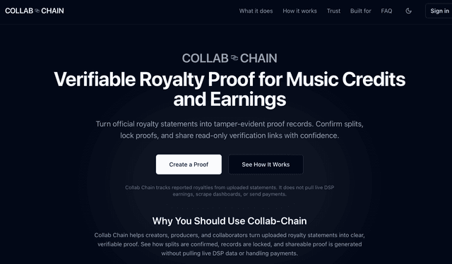 Collab Chain | Verifiable Royalty Proof for Music Credits screenshot 1