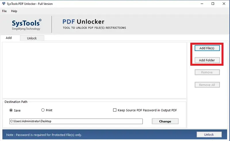 SysTools PDF Unlocker Tool screenshot 1