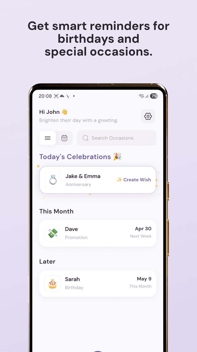 WishDay: AI Birthday Reminder & Calendar App screenshot 2