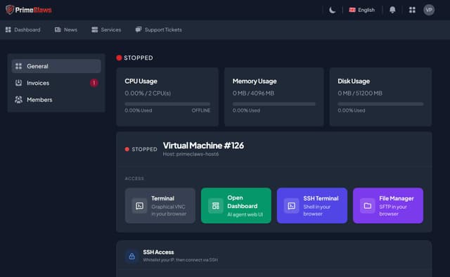 PrimeClaws VPS screenshot 2