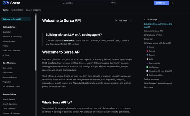 Sorsa API screenshot 2