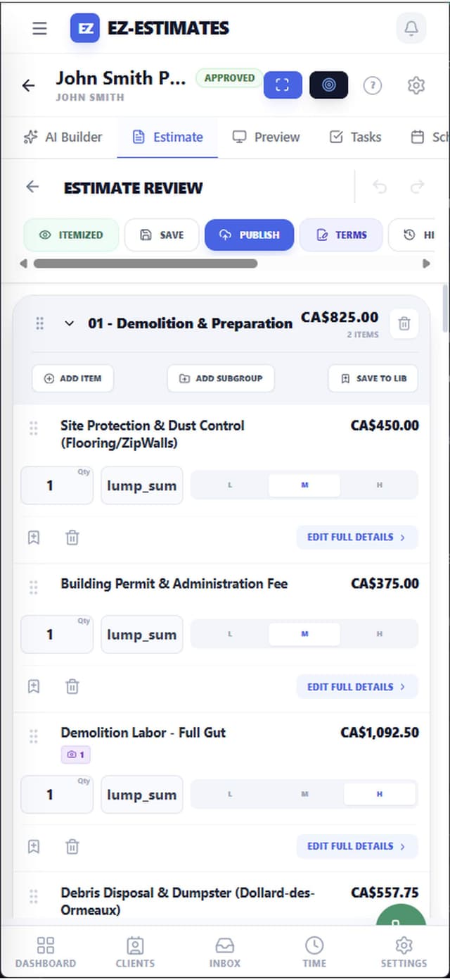 EZ-Estimates screenshot 2