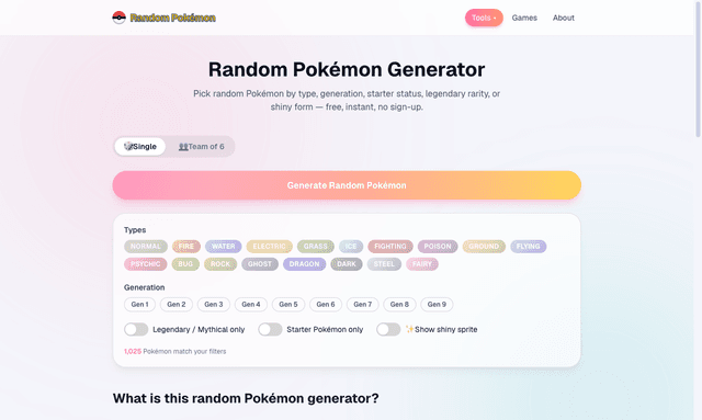 Random Pokemon Generator screenshot 1