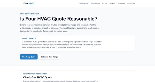 Clear HVAC Costs screenshot 1
