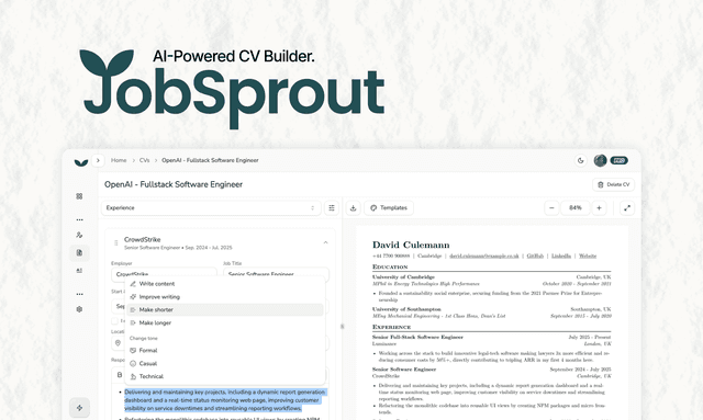 JobSprout | AI CV Builder & Cover Letter Generator screenshot 3