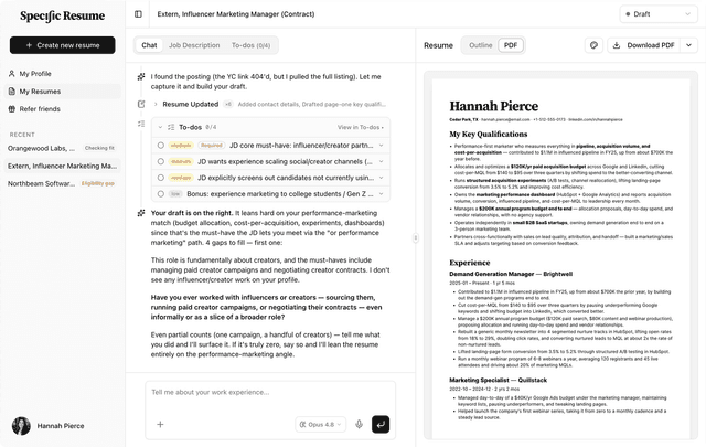 Specific Resume screenshot 1