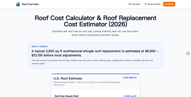Roof Cost Data Calculator screenshot 1