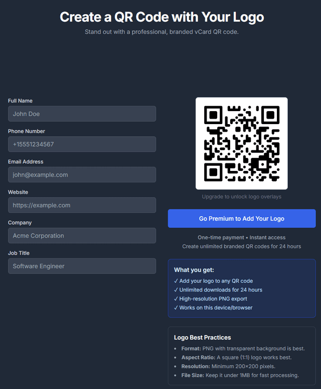 vCard QR Code Generator screenshot 2