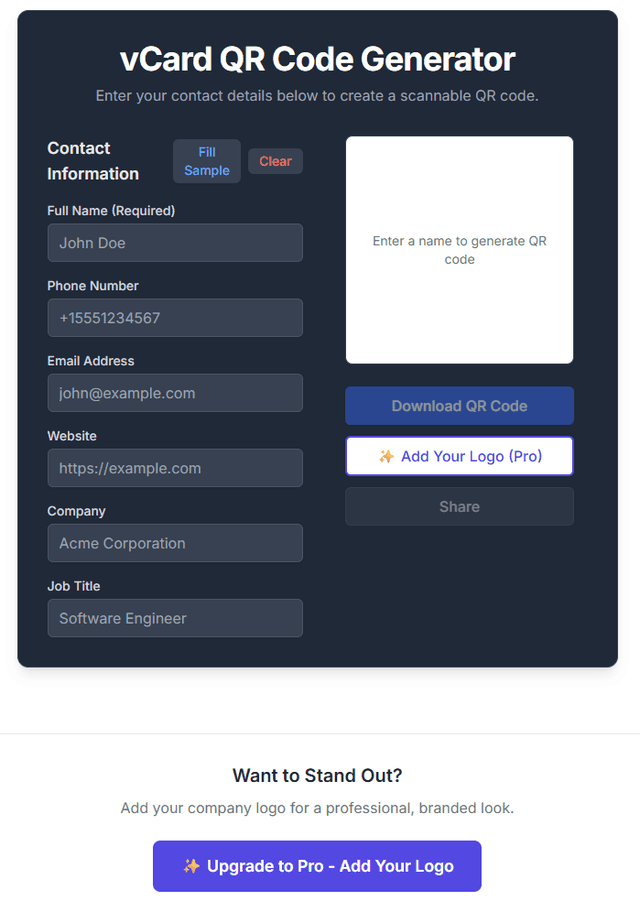 vCard QR Code Generator screenshot 1