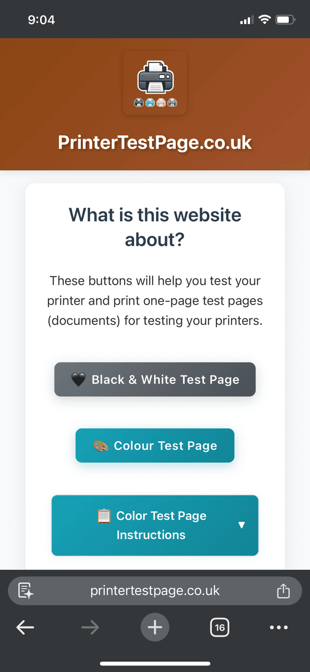 Printer test page screenshot 1