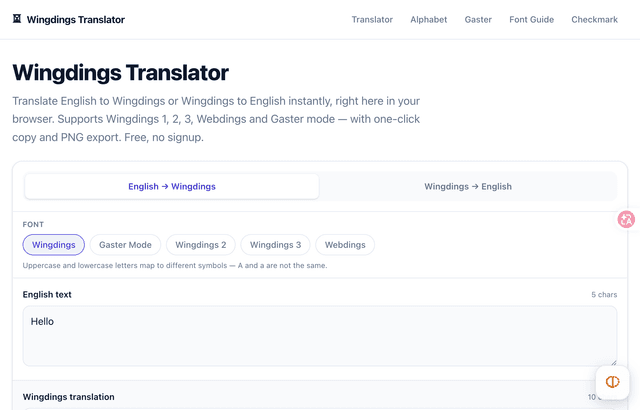 Wingdings Translator screenshot 1