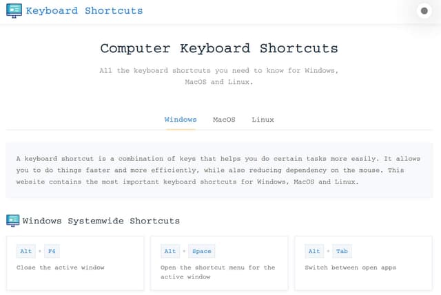 Online Keyboard Shortcuts screenshot 2