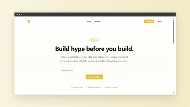 Create a waitlist for your idea | VIP List screenshot 1