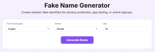 Fake Name Generator screenshot 1