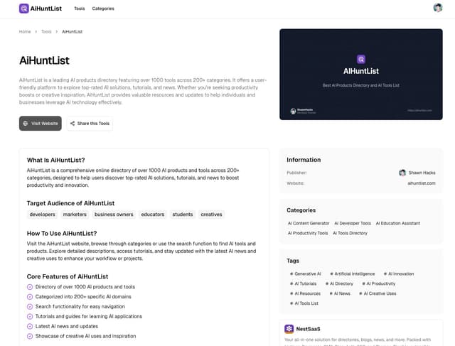 AIHuntList - Best AI Products Directory & AI Tools List screenshot 4