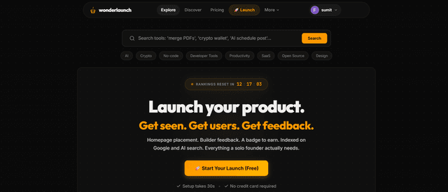 WonderLaunch | Get seen. Get users. Get feedback. screenshot 1