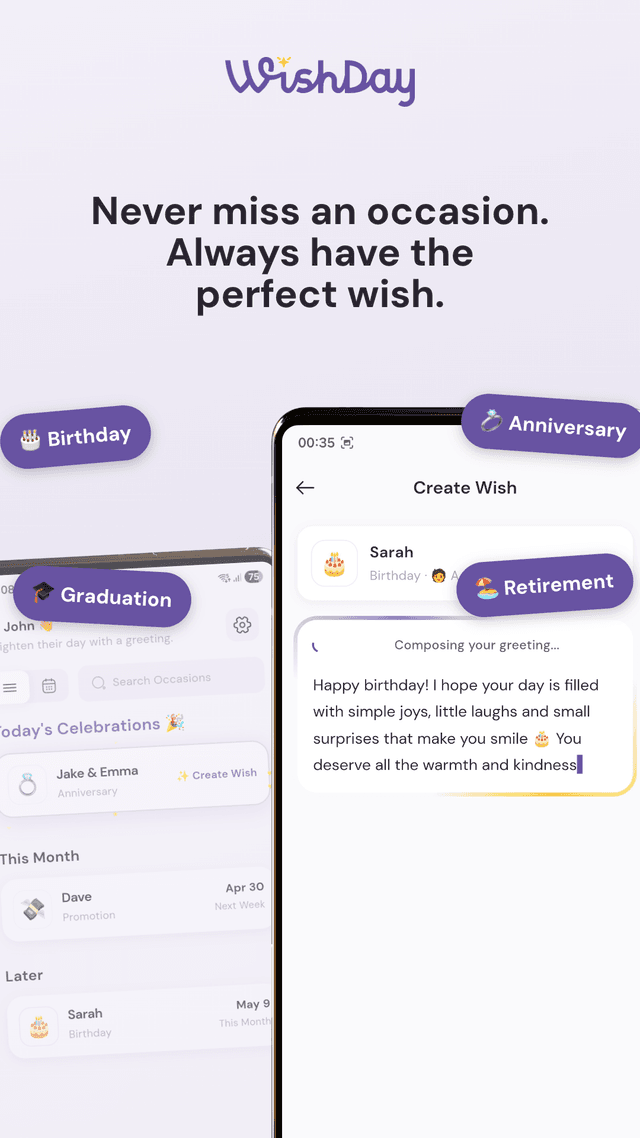 WishDay: AI Birthday Reminder & Calendar App screenshot 1