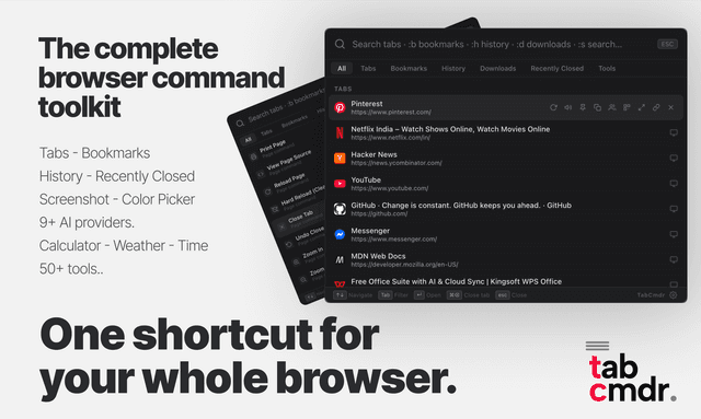 TabCmdr - Command Palette For Your Browser screenshot 1