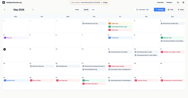 HolidayCalendar screenshot 1