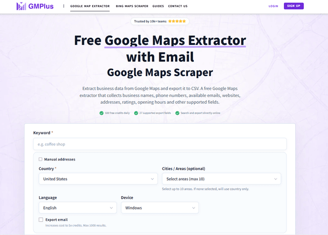 Free Google Maps Extractor & Scraper | GMPlus screenshot 1