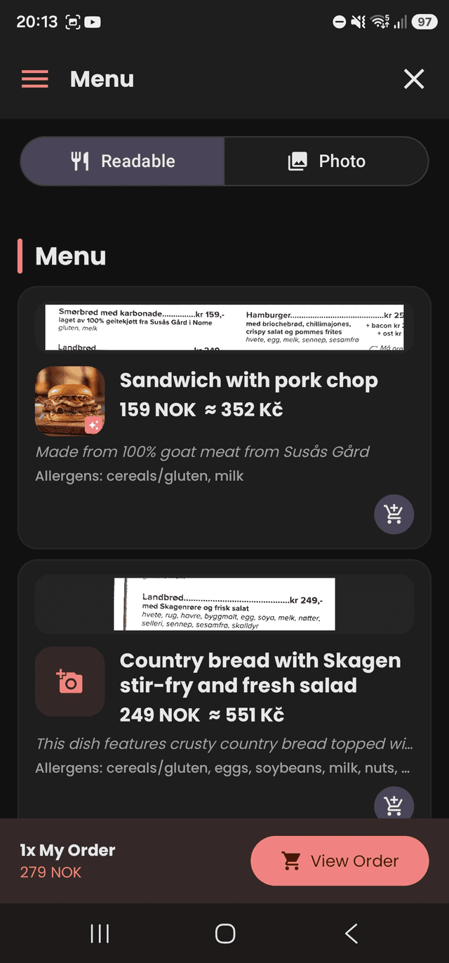 What's on the menu screenshot 1