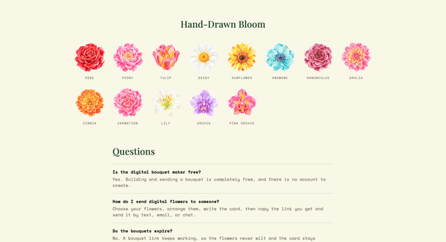 Free digibouquet flowers. No app. No sign-up. Never wilt. screenshot 3