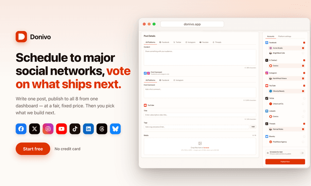 Social Media Scheduler at a Fair Price | Donivo screenshot 1