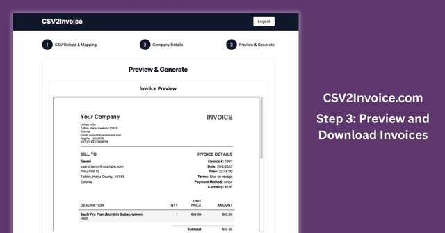 CSV2Invoice screenshot 3