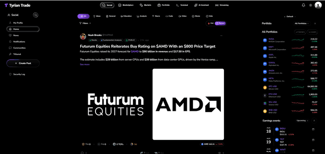 Home Feed · TyrianTrade Social screenshot 1