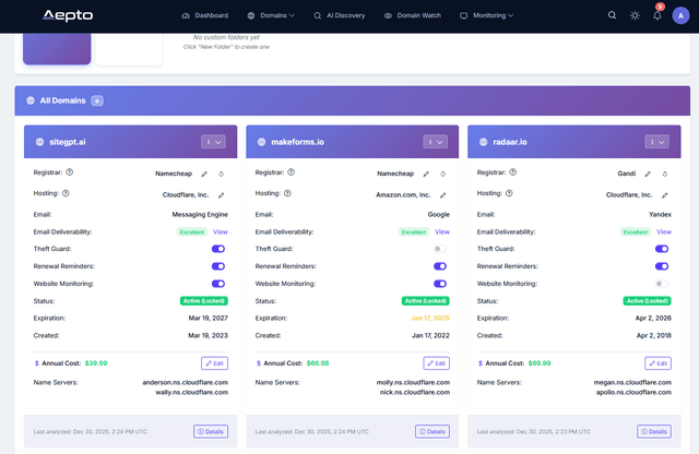 Aepto – AI Domain Monitoring for Hosting, DNS & Email screenshot 4