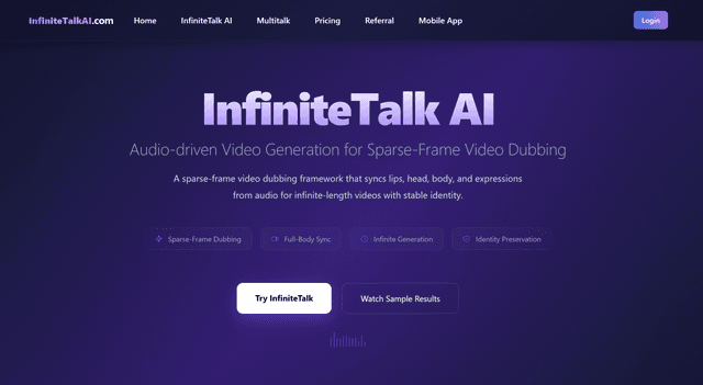 InfiniteTalk AI: Audio-Driven Lip Sync Generator screenshot 1