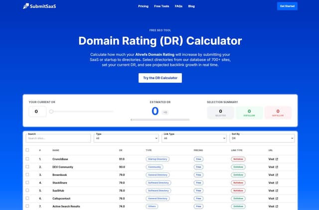 SubmitSaaS Domain Rating Calculator screenshot 2