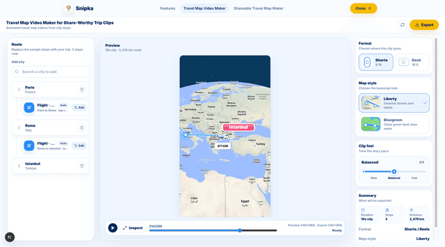 Travel Map Tools for Videos & Shareable Maps | Snipka screenshot 3