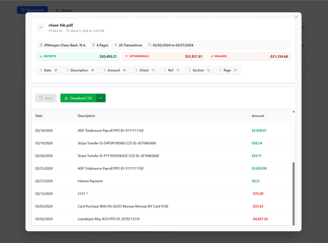 ProcessBankStatement screenshot 1