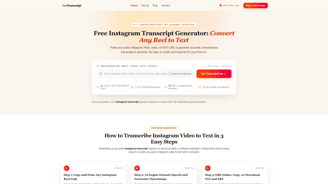 Instagram Transcript Generator: Free Reel & Video to Text screenshot 1