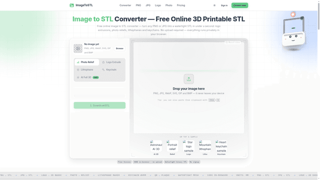 Image to STL Converter — Free PNG/JPG to 3D Print STL Online screenshot 2