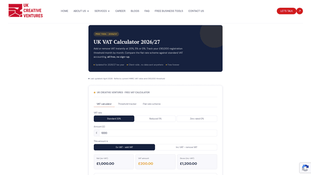 UK VAT Calculator 2026/27 - Add or Remove VAT Instantly screenshot 2