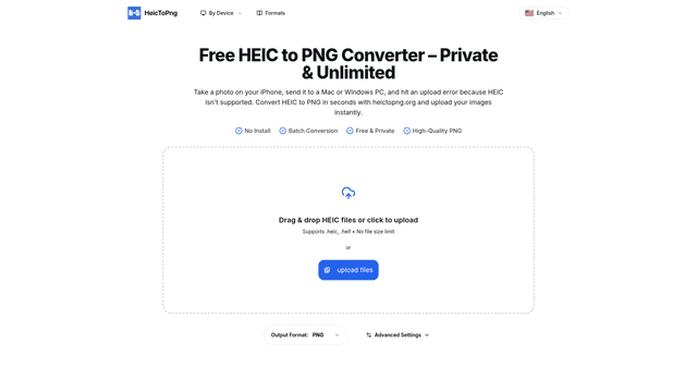Free HEIC to PNG Converter – Private, Unlimited | HeicToPng screenshot 1