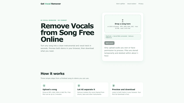 Remove Vocals from Song Free – Online AI Vocal Remover screenshot 1