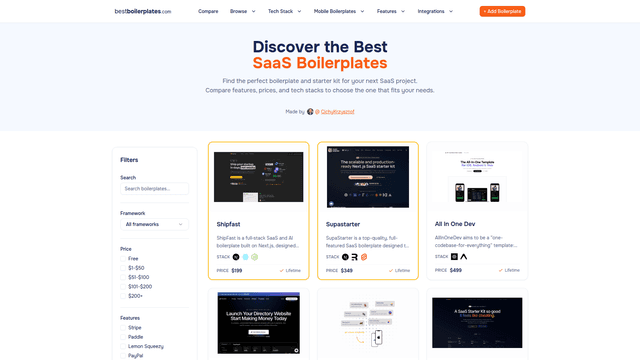 Best SaaS Boilerplates & Starter Kits | BestBoilerplates screenshot 2