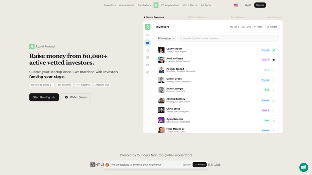 Raise from 60,000+ Vetted Active Investors | Round Funded screenshot 2