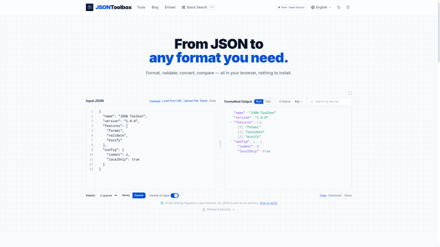 JSON Toolbox — Free Online JSON Tools for Developers screenshot 2
