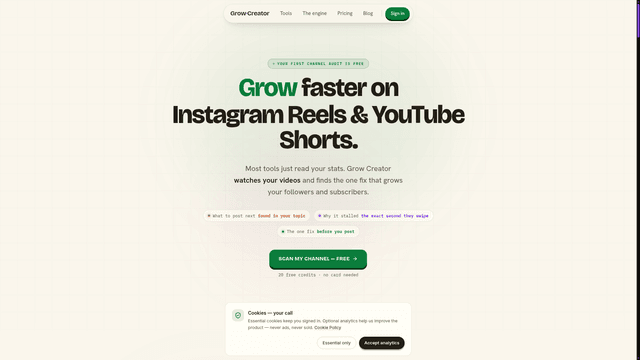 Instagram Reels & YouTube Shorts Intelligence · Grow Creator screenshot 1