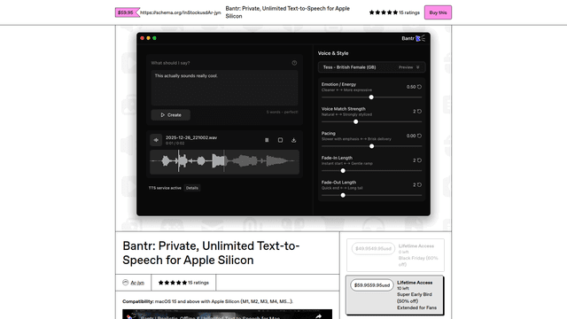Bantr: Private, Unlimited Text-to-Speech for Apple Silicon screenshot 2