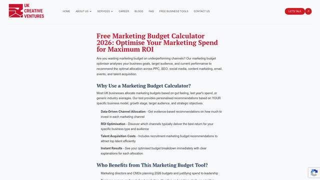 Free Marketing Budget Calculator 2026 | Optimise ROI screenshot 2
