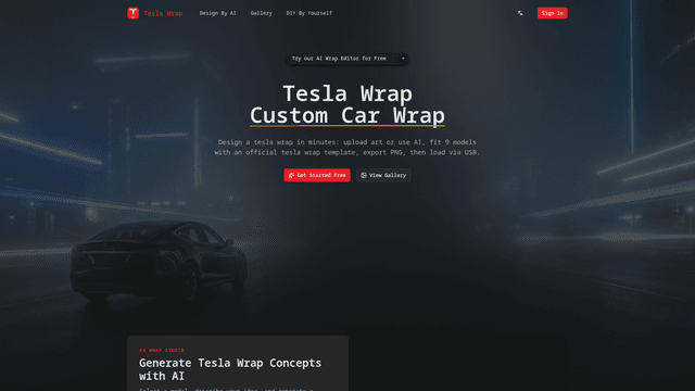 Tesla Wrap - Free AI Wrap Designer & Community Gallery screenshot 1