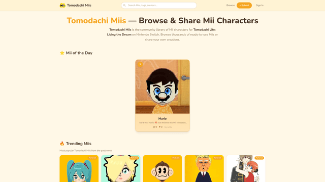 Tomodachi Miis - Find & Share Miis for Tomodachi Life screenshot 1