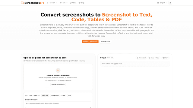 Screenshot to Text, Code, Tables & PDF | ScreenshotsTo screenshot 2